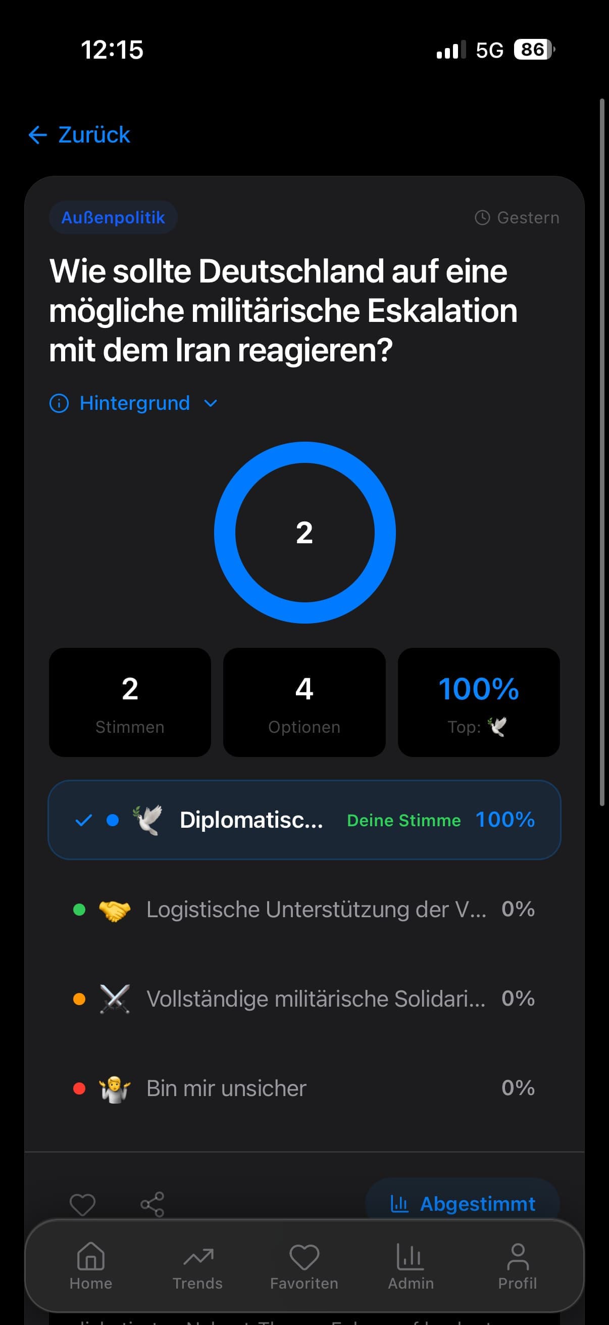 Live-Ergebnisse einer Abstimmung